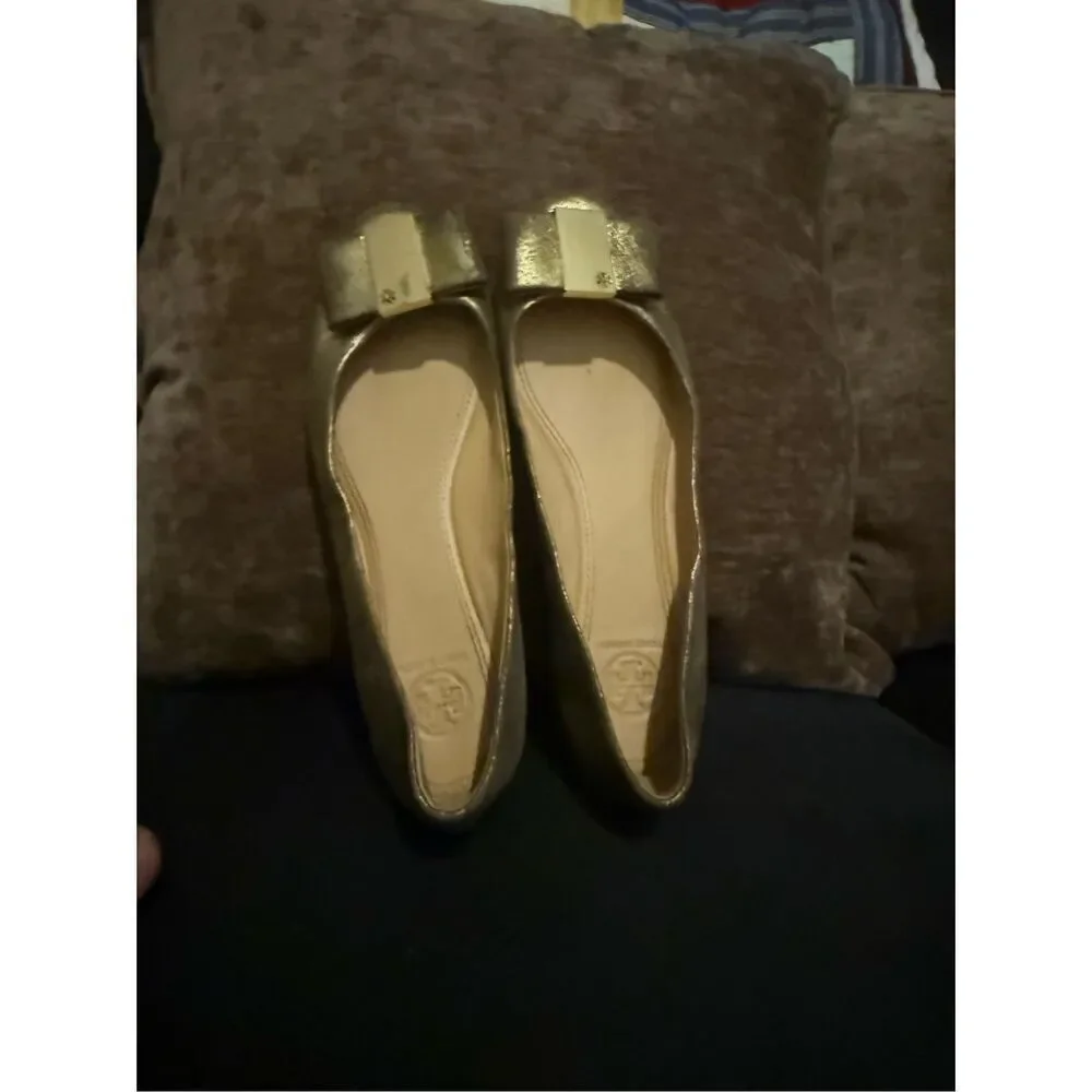 ✅Tory Burch chase Nappa Gold Lather Ballet Flats